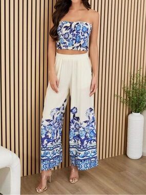 Milio Milano Floral Damask Wide Leg Pant Set